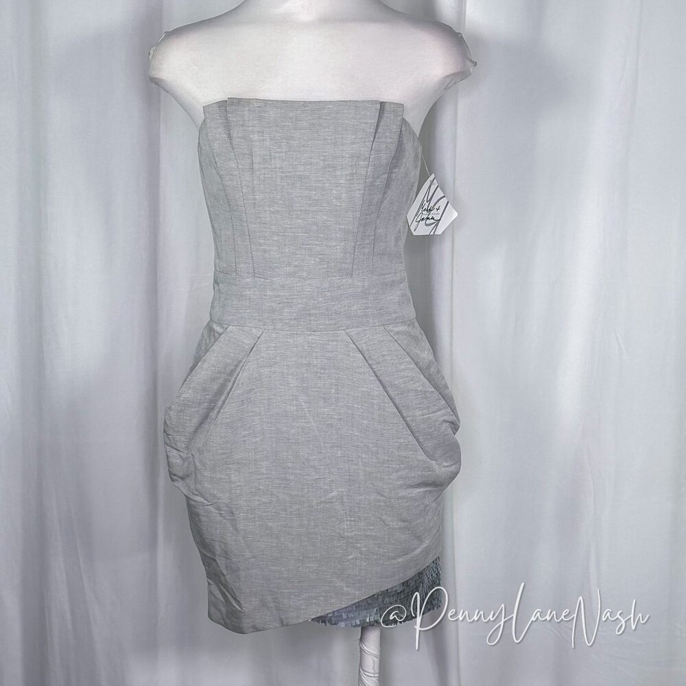 NWT Mack & James by Badgley Mischka Strapless Mini Dress Gray